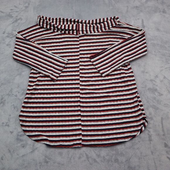 2 Hearts Shirt Womens Multicolor Pinstriped Cowl Neck Quarter Sleeve Top - Picture 6 of 15